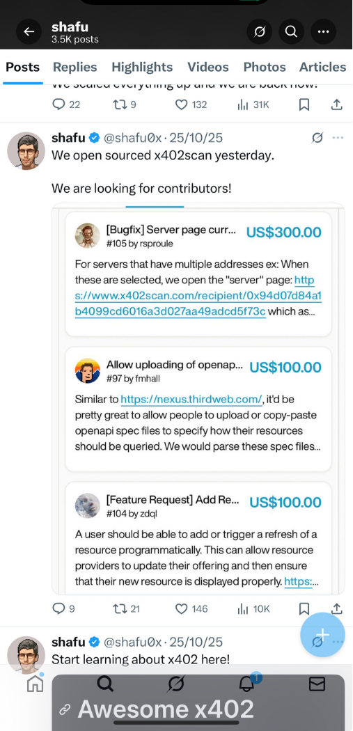 Open source issue bounties of 300 and 100 dollars